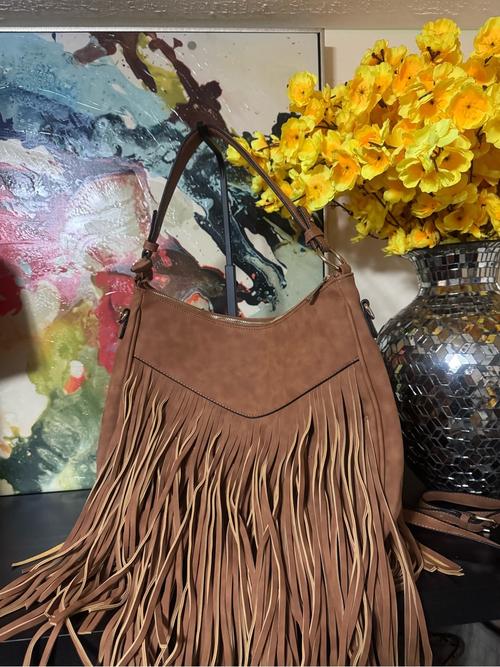 Aldo Tan Fringe Hobo Shoulder Bag